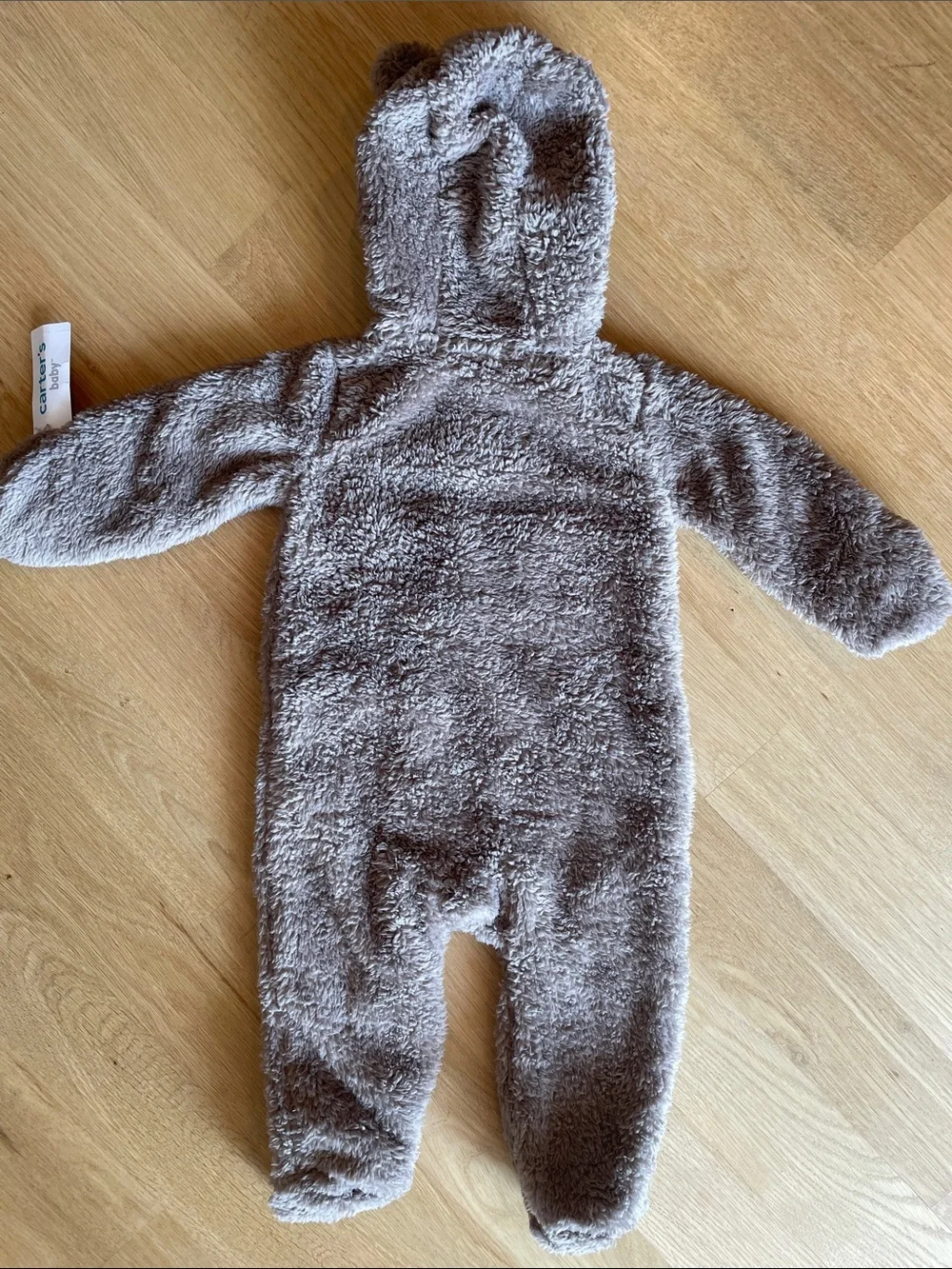 Carter's Plush Hooded Footed One-Piece in Taupe